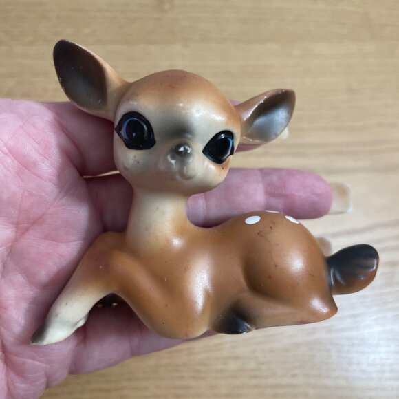 Vtg Japan Ceramic Deer Figurines Bambi Fawn Anthropomorphic Big Eyes MCM Kitsch - Picture 5 of 9